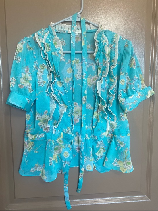 Cynthia Rowley Tops - Cynthia Rowley Sheer Floral Ruffle Blouse